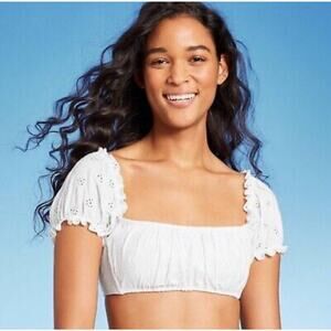 Wild Fable Puff Sleeve Eyelette Swim Bralette Bikini Top Swimsuit Size 2XL NWT